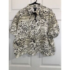 Hot Topic Plus Size 2 18/20 Music Print Crop Top Button Up Shirt Velvet Bow
